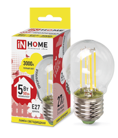 Лампа сд LED-ШАР-deco 5Вт 230В Е27 3000К 450Лм прозрачная IN HOME IN HOME