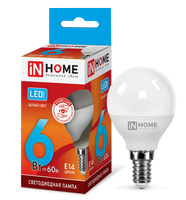 Лампа сд LED-ШАР-VC 6Вт 230В Е14 4000К 480Лм IN HOME IN HOME