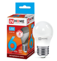 Лампа сд LED-ШАР-VC 6Вт 230В Е27 4000К 480Лм IN HOME IN HOME
