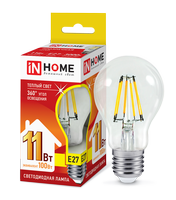Лампа сд LED-A60-deco 11Вт 230В Е27 3000К 990Лм прозрачная IN HOME IN HOME