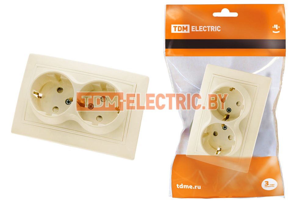 Розетка двойная 2П+З с защ. шт. 16А 250В сл. кость "Таймыр" TDM  TDM Electric