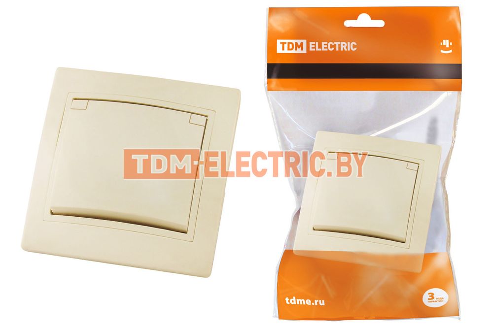 Розетка 2П+З с защ. шт. и крышкой 16А 250В IP44 сл. кость "Таймыр" TDM  TDM Electric