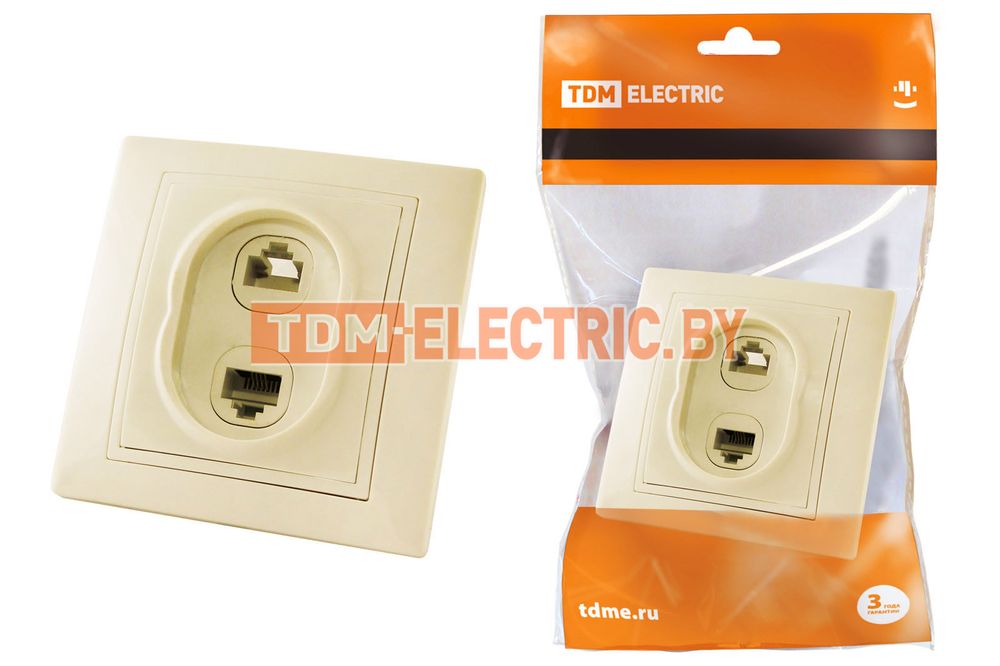 Розетка телефонная RJ11 + компьютерная RJ45 сл. кость "Таймыр" TDM  TDM Electric