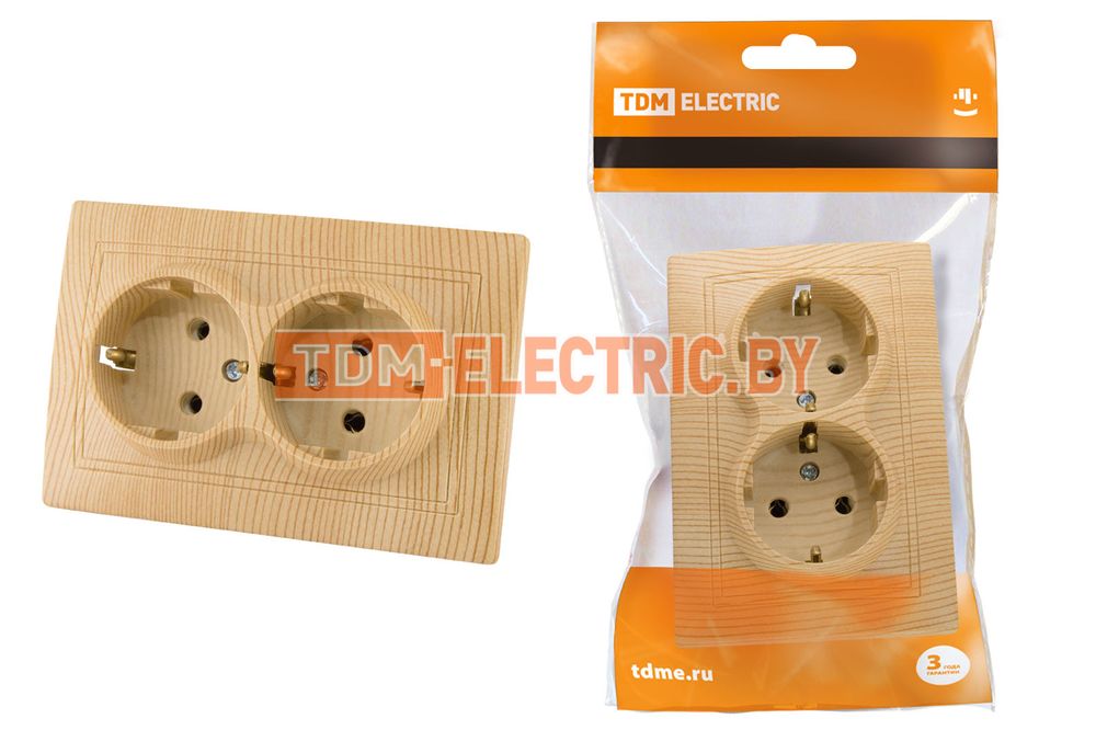 Розетка двойная 2П+З 16А 250В "ЭКО" (сосна) "Таймыр" TDM  TDM Electric