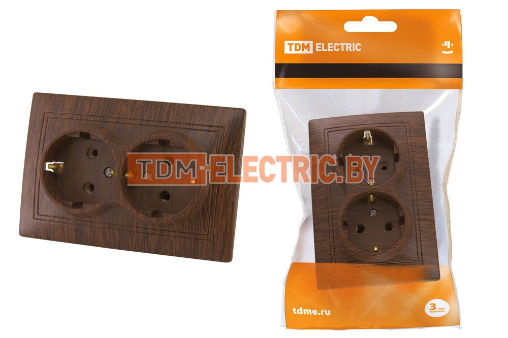 Розетка двойная 2П+З 16А 250В "ЭКО" (бук) "Таймыр" TDM  TDM Electric
