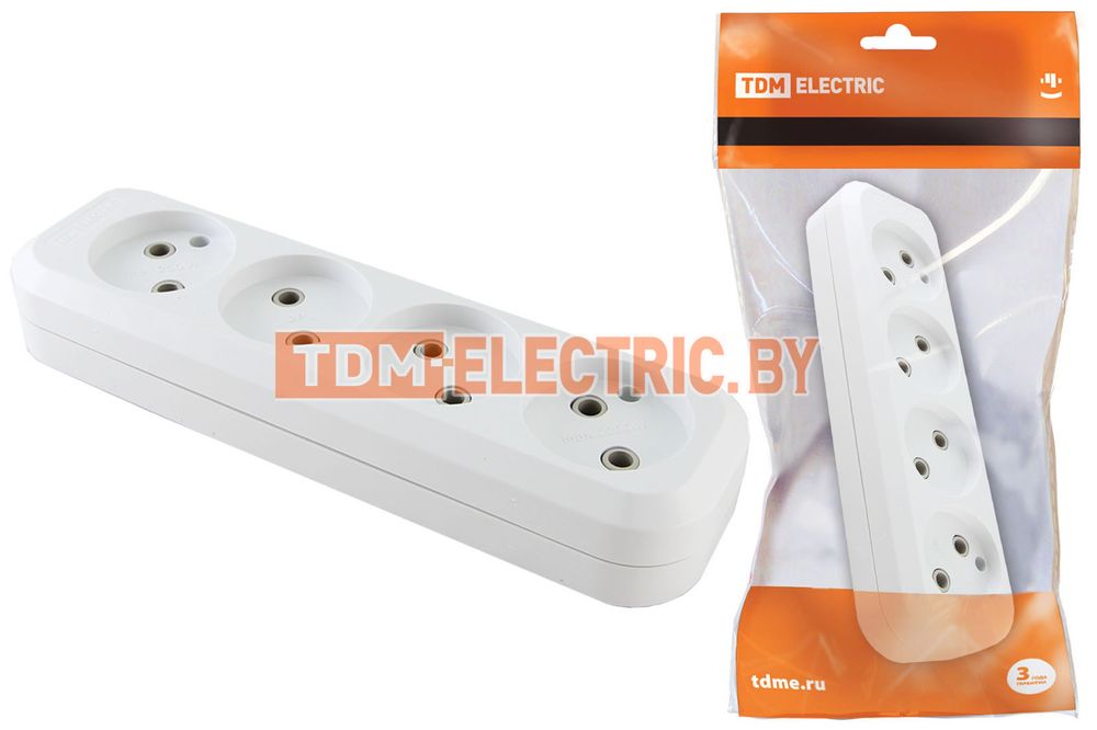 Колодка розеточная 4 гнезда 2П б/з 10А 250В белая TDM  TDM Electric