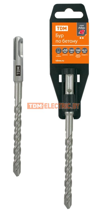 Бур по бетону, 10×160×100 мм, SDS-Plus, 2 резца, пластиковый держатель, 1 шт, "Рубин" TDM  TDM Electric