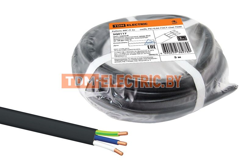 Провод ПВС 3х2,5 ГОСТ (20м), черный TDM  TDM Electric