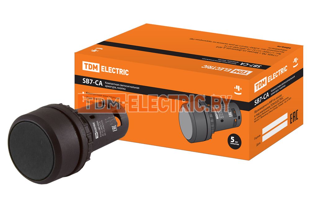 Кнопка SB7-CA25 d22мм 1з+1р черная TDM  TDM Electric