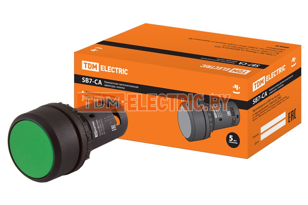 Кнопка SB7-CA35 d22мм 1з+1р зеленая TDM  TDM Electric