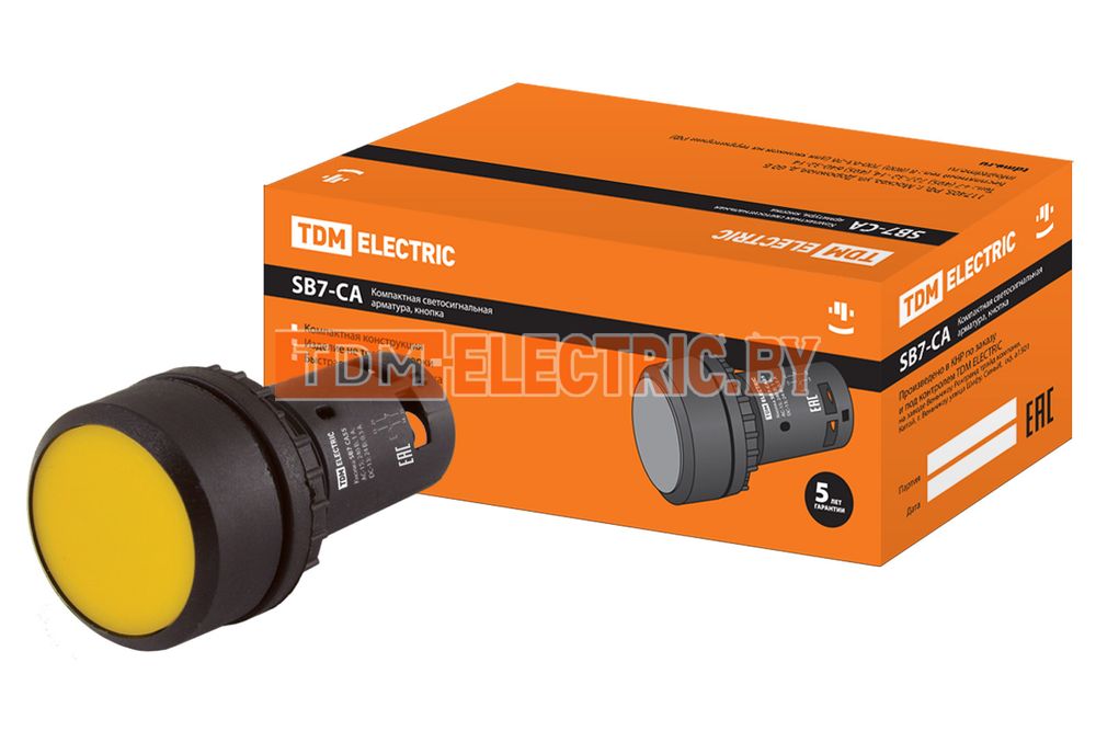 Кнопка SB7-CA55 d22мм 1з+1р желтая TDM  TDM Electric