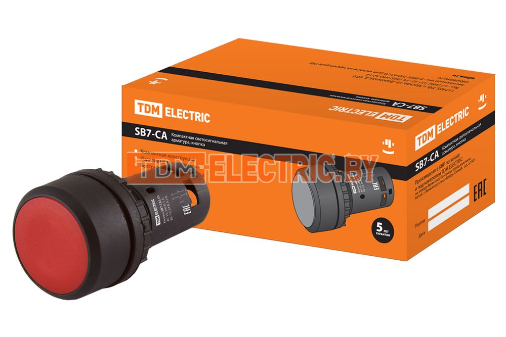 Кнопка с фиксацией SB7-CAL45 d22мм 1з+1р красная TDM  TDM Electric