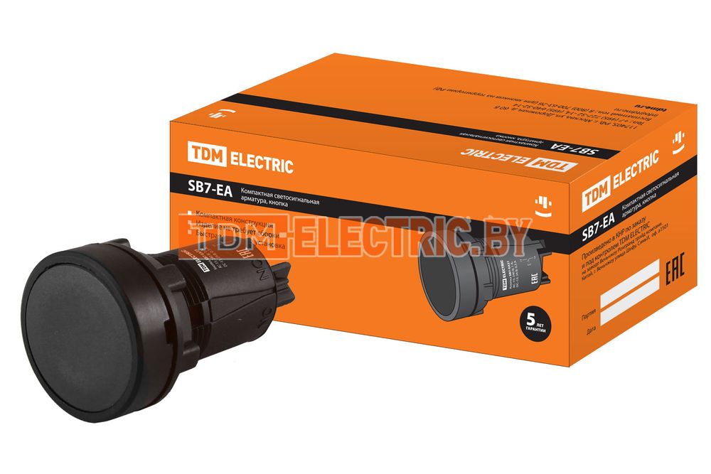 Кнопка переключатель SB7-EA25 d22мм 1з+1р черная TDM  TDM Electric
