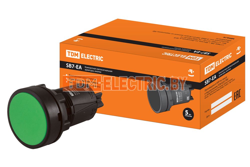 Кнопка переключатель SB7-EA35 d22мм 1з+1р зеленая TDM  TDM Electric