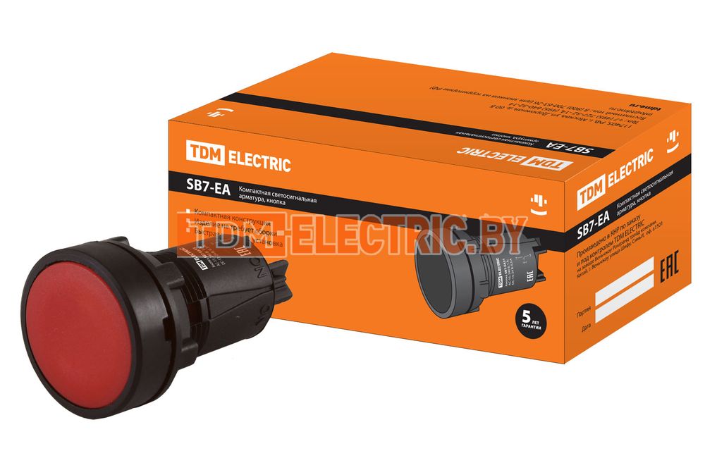 Кнопка переключатель SB7-EA45 d22мм 1з+1р красная TDM  TDM Electric