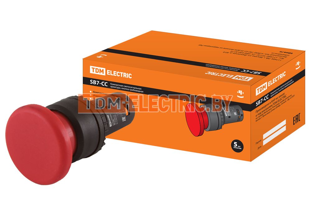 Кнопка грибовидная SB7-CC45 d35мм 1з+1р красная TDM  TDM Electric