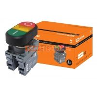 Кнопка двойная MPD2-11Y (зеленая/красная) (LED) в сборе d22мм/24В (I/O)  линза желтая TDM  TDM Electric