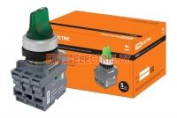 Переключатель на 2 положения с фиксацией M2SS1-21G короткая ручка(LED) d22мм/220B 1з+1р зеленый TDM  TDM Electric