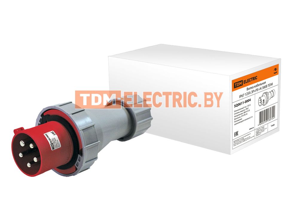 Вилка кабельная IP67 125А 3Р+РЕ+N 380В TDM  TDM Electric