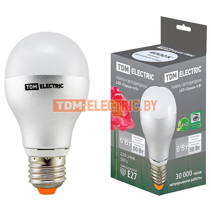 Лампа светодиодная Груша - 6 Вт - 220 В - 4000 К – E27 TDM.  TDM Electric